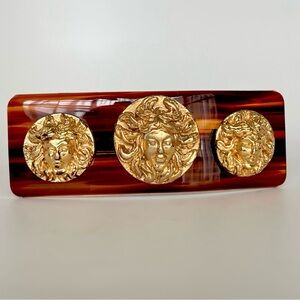 80s 90s French Tortoise Hair Barrette Gold Medusa Medallions - made in France 🇫🇷